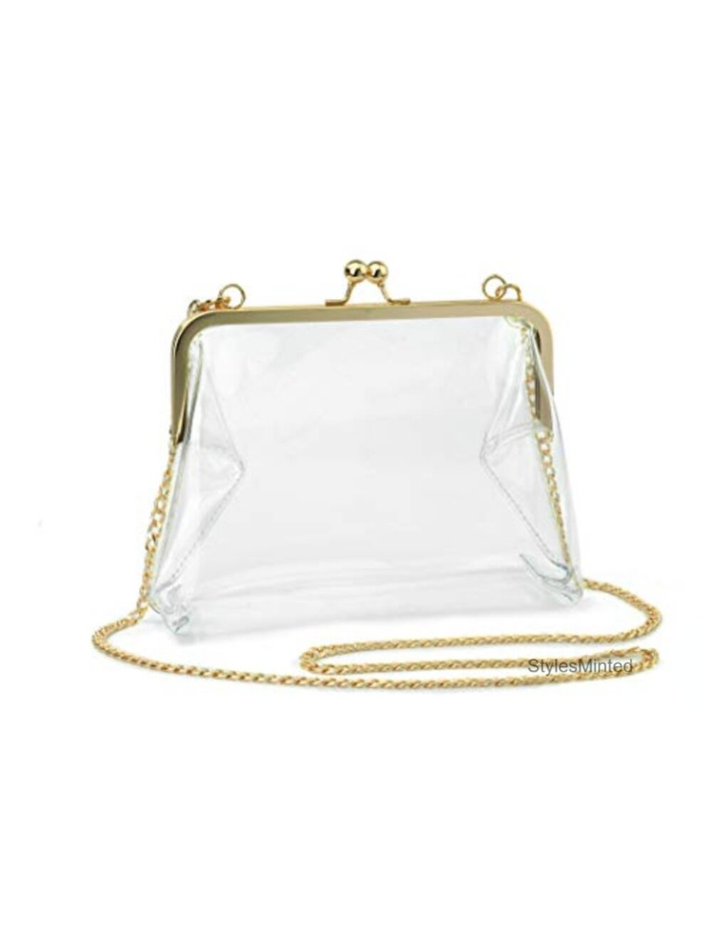 Clear PVC Kiss Lock Chain Strap Cross Body Bag Stadium Approved Clutch Purse
